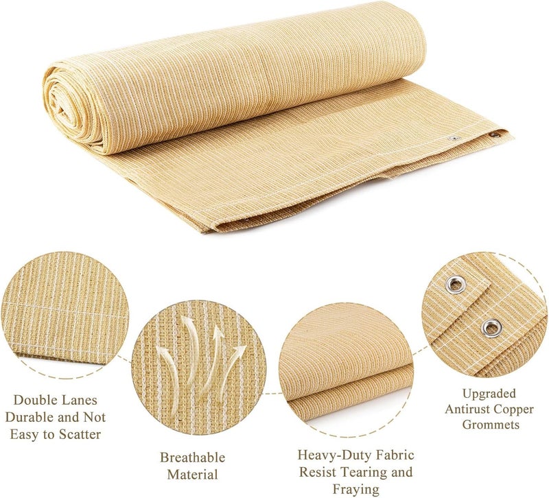 ABOSUN 90% Outdoor Sun Shade Cloth, 10' x 14', Pergola, Deck, and Backyard Patio Sunshade with UV Protection, Heat Resistant HDPE Material, Reinforced Grommets (10x14 FT, Wheat) - Image 3